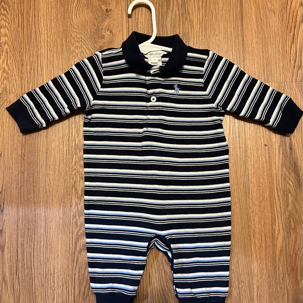 Ralph Lauren Black and White Striped Kids Romper Onesie